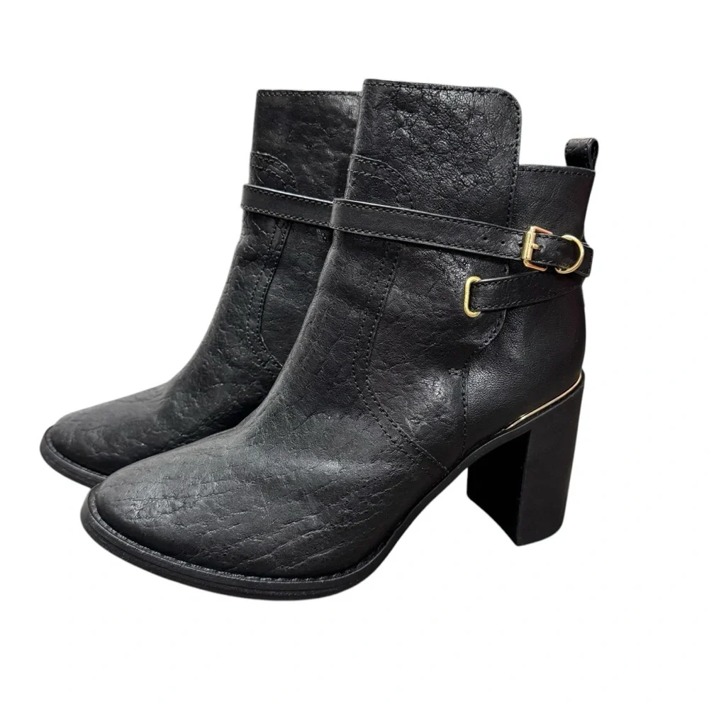 Tory Burch Kayden Buckle Strap Leather Ankle Boots Black 9.5